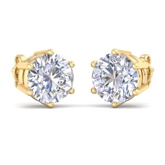 4 Carat Lab Grown Diamond Earrings In 14 Karat Yellow Gold, 6-Prong Setting