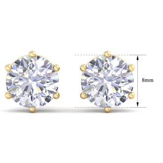 4 Carat Lab Grown Diamond Earrings In 14 Karat Yellow Gold, 6-Prong Setting