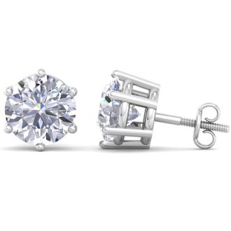 5 Carat Lab Grown Diamond Earrings In 14 Karat White Gold, 6-Prong Setting