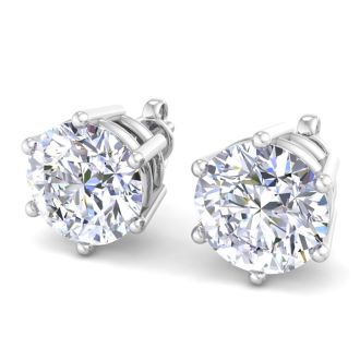 5 Carat Lab Grown Diamond Earrings In 14 Karat White Gold, 6-Prong Setting