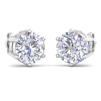 5 Carat Lab Grown Diamond Earrings In 14 Karat White Gold, 6-Prong Setting