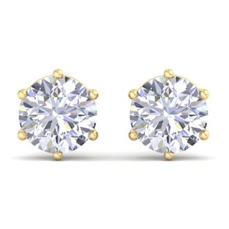 5 Carat Lab Grown Diamond Earrings In 14 Karat Yellow Gold, 6-Prong Setting