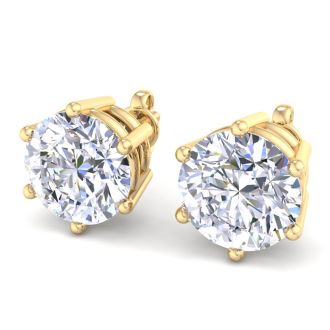 5 Carat Lab Grown Diamond Earrings In 14 Karat Yellow Gold, 6-Prong Setting