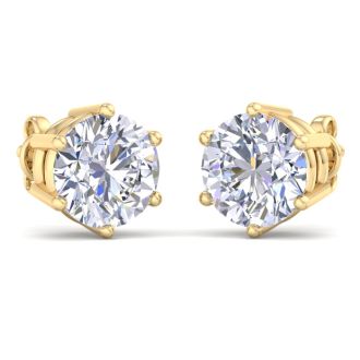 5 Carat Lab Grown Diamond Earrings In 14 Karat Yellow Gold, 6-Prong Setting