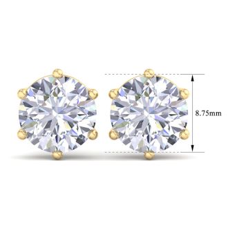 5 Carat Lab Grown Diamond Earrings In 14 Karat Yellow Gold, 6-Prong Setting