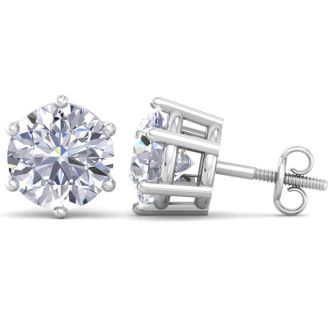 6 Carat Lab Grown Diamond Earrings In 14 Karat White Gold, 6-Prong Setting