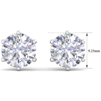 6 Carat Lab Grown Diamond Earrings In 14 Karat White Gold, 6-Prong Setting