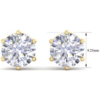 6 Carat Lab Grown Diamond Earrings In 14 Karat Yellow Gold, 6-Prong Setting