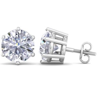 8 Carat Lab Grown Diamond Earrings In 14 Karat White Gold, 6-Prong Setting