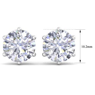 8 Carat Lab Grown Diamond Earrings In 14 Karat White Gold, 6-Prong Setting