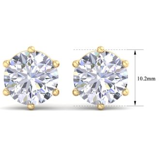 8 Carat Lab Grown Diamond Earrings In 14 Karat Yellow Gold, 6-Prong Setting