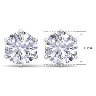 10 Carat Lab Grown Diamond Earrings In 14 Karat White Gold, 6-Prong Setting