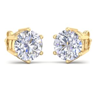 10 Carat Lab Grown Diamond Earrings In 14 Karat Yellow Gold, 6-Prong Setting