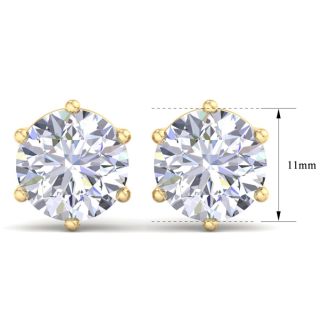 10 Carat Lab Grown Diamond Earrings In 14 Karat Yellow Gold, 6-Prong Setting