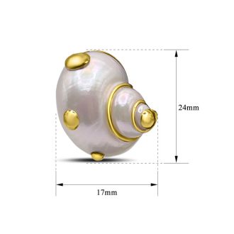 Estate Jewelry 14K Yellow Gold MAZ 24x17mm Conch Shells With Round Gold Embellishments Earrings With Omega Backs