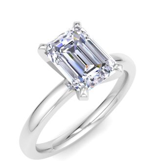 2 Carat Emerald Cut Lab Grown Diamond Ring In 14K White Gold, Solitaire