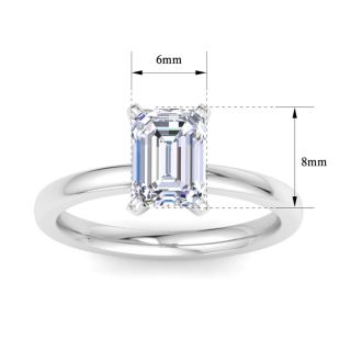 2 Carat Emerald Cut Lab Grown Diamond Ring In 14K White Gold, Solitaire