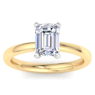 2 Carat Emerald Cut Lab Grown Diamond Ring In 14K Yellow Gold, Solitaire