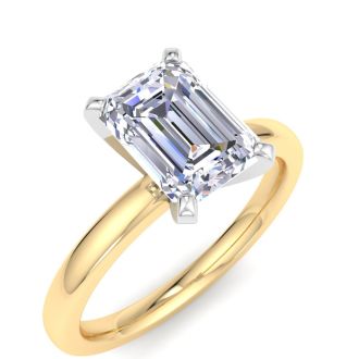 2 Carat Emerald Cut Lab Grown Diamond Ring In 14K Yellow Gold, Solitaire