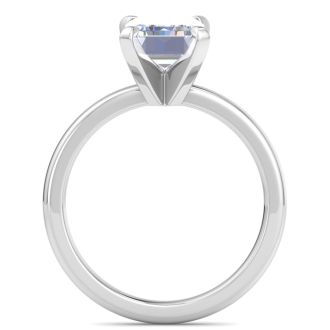 3 Carat Emerald Cut Lab Grown Diamond Ring In 14K White Gold, Solitaire