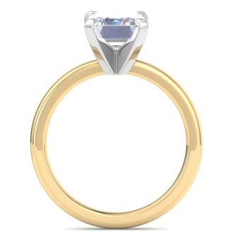 3 Carat Emerald Cut Lab Grown Diamond Ring In 14K Yellow Gold, Solitaire