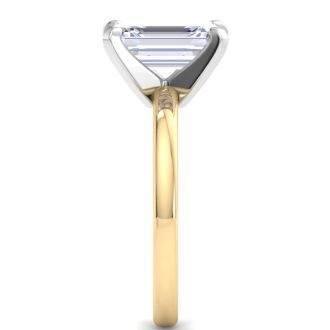 3 Carat Emerald Cut Lab Grown Diamond Ring In 14K Yellow Gold, Solitaire