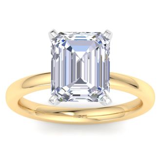 4 Carat Emerald Cut Lab Grown Diamond Ring In 14K Yellow Gold, Solitaire