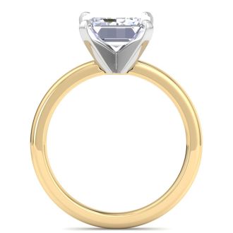 4 Carat Emerald Cut Lab Grown Diamond Ring In 14K Yellow Gold, Solitaire