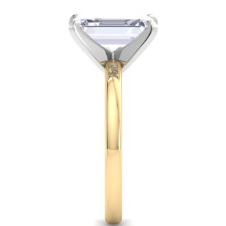 4 Carat Emerald Cut Lab Grown Diamond Ring In 14K Yellow Gold, Solitaire