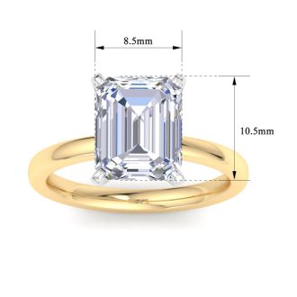 4 Carat Emerald Cut Lab Grown Diamond Ring In 14K Yellow Gold, Solitaire