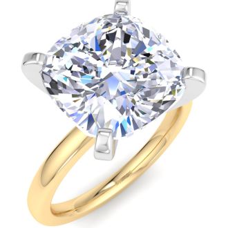 5 Carat Cushion Cut Lab Grown Diamond Ring In 14K Yellow Gold, Solitaire