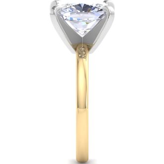 5 Carat Cushion Cut Lab Grown Diamond Ring In 14K Yellow Gold, Solitaire