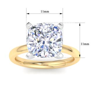 5 Carat Cushion Cut Lab Grown Diamond Ring In 14K Yellow Gold, Solitaire