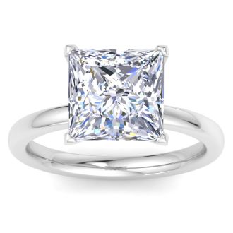 5 Carat Princess Cut Lab Grown Diamond Ring In 14K White Gold, Solitaire