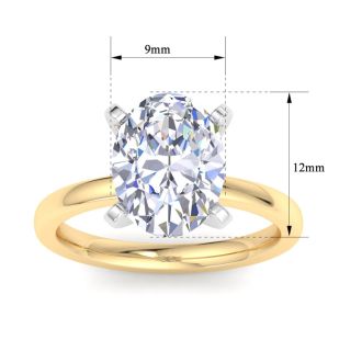 4 Carat Oval Shape Lab Grown Diamond Ring In 14K Yellow Gold, Solitaire
