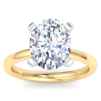 5 Carat Oval Shape Lab Grown Diamond Ring In 14K Yellow Gold, Solitaire