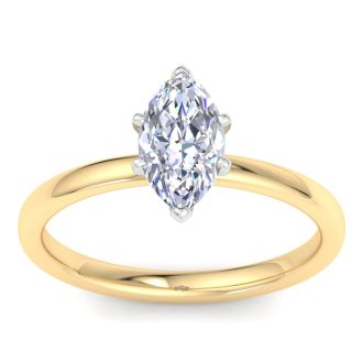 1 Carat Marquise Shape Lab Grown Diamond Ring In 14K Yellow Gold, Solitaire
