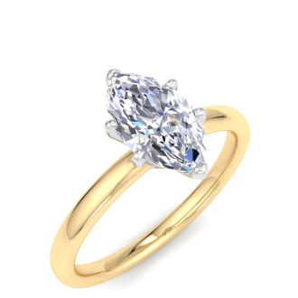 1 Carat Marquise Shape Lab Grown Diamond Ring In 14K Yellow Gold, Solitaire