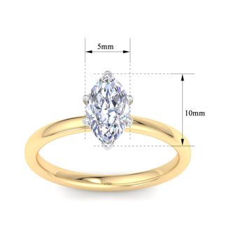 1 Carat Marquise Shape Lab Grown Diamond Ring In 14K Yellow Gold, Solitaire