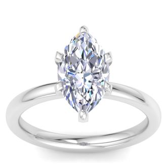 2 Carat Marquise Shape Lab Grown Diamond Ring In 14K White Gold, Solitaire