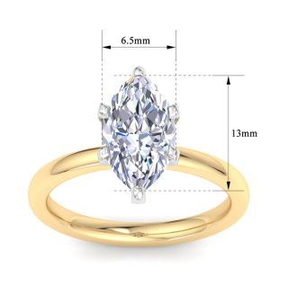 2 Carat Marquise Shape Lab Grown Diamond Ring In 14K Yellow Gold, Solitaire