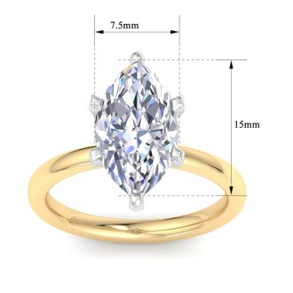 3 Carat Marquise Shape Lab Grown Diamond Ring In 14K Yellow Gold, Solitaire