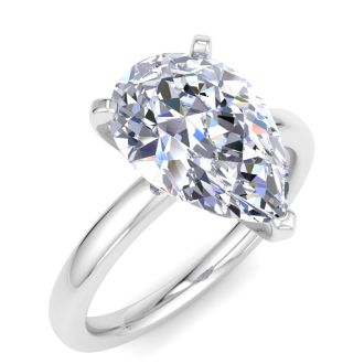 3 Carat Pear Shape Lab Grown Diamond Ring In 14K White Gold, Solitaire