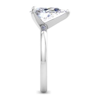 3 Carat Pear Shape Lab Grown Diamond Ring In 14K White Gold, Solitaire