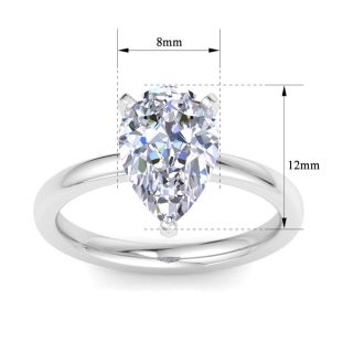 3 Carat Pear Shape Lab Grown Diamond Ring In 14K White Gold, Solitaire