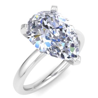 4 Carat Pear Shape Lab Grown Diamond Ring In 14K White Gold, Solitaire