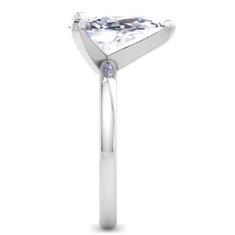 4 Carat Pear Shape Lab Grown Diamond Ring In 14K White Gold, Solitaire