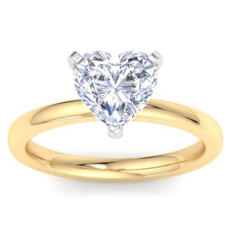 2 Carat Heart Shape Lab Grown Diamond Ring In 14K Yellow Gold, Solitaire