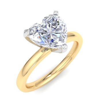 2 Carat Heart Shape Lab Grown Diamond Ring In 14K Yellow Gold, Solitaire