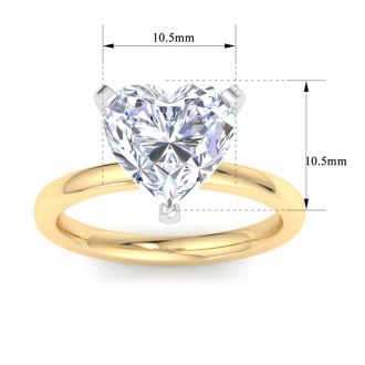 4 Carat Heart Shape Lab Grown Diamond Ring In 14K Yellow Gold, Solitaire